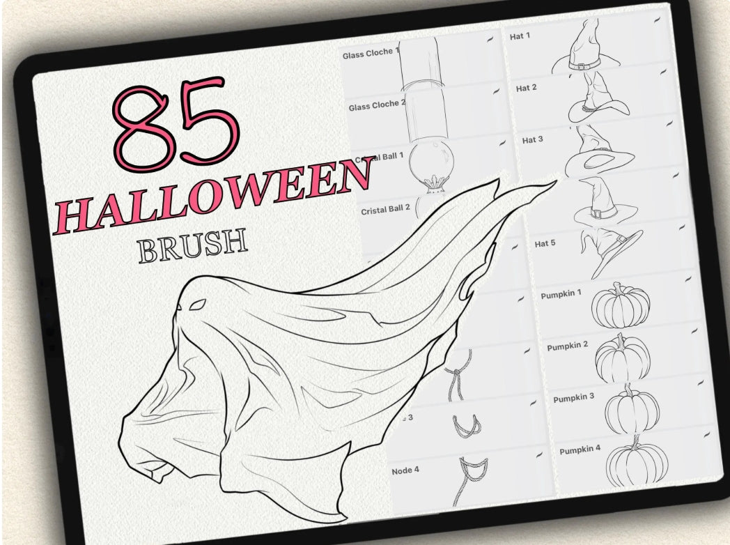 85 Halloween Tattoo Brushes – Stamp Set for Procreate, Photoshop & CSP | Collection 2023