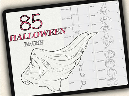 85 Halloween Tattoo Brushes – Stamp Set for Procreate, Photoshop & CSP | Collection 2023