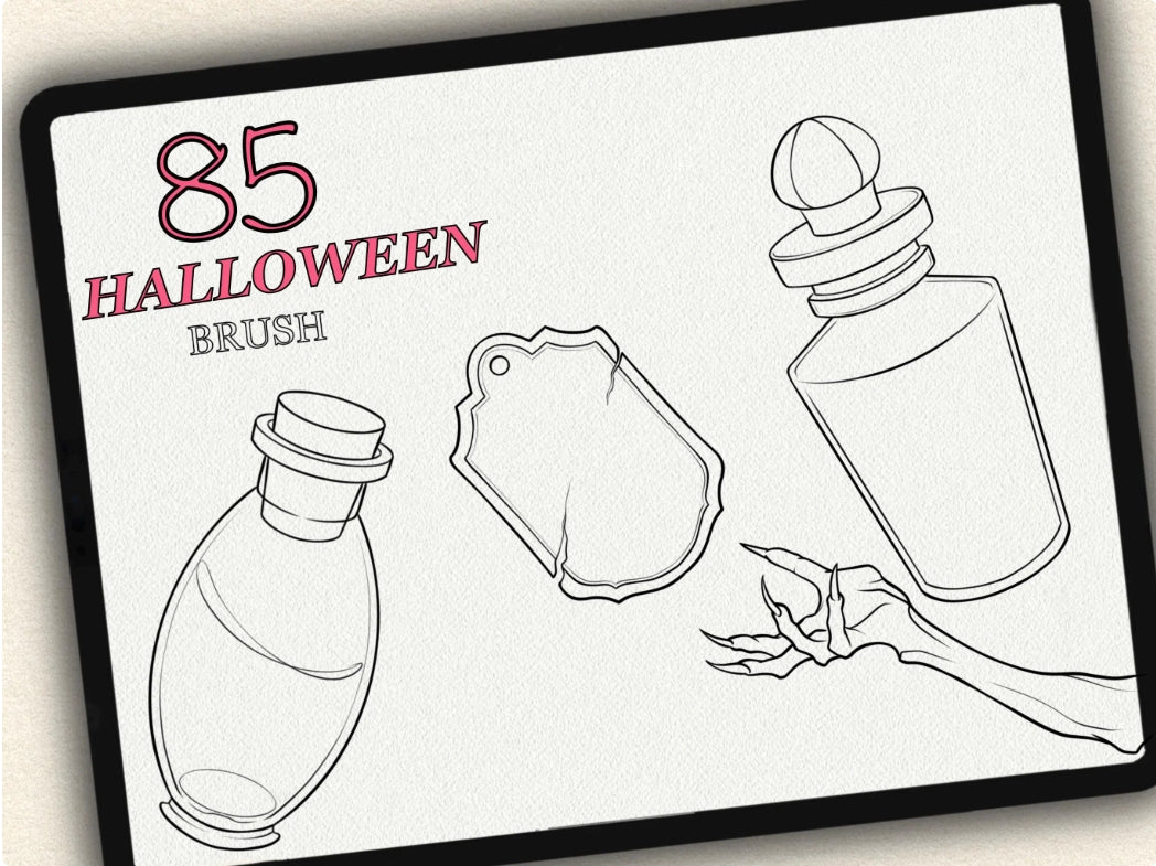 85 Halloween Tattoo Brushes – Stamp Set for Procreate, Photoshop & CSP | Collection 2023