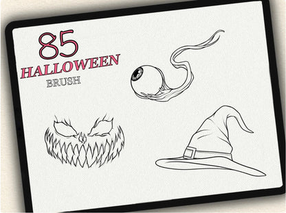 85 Halloween Tattoo Brushes – Stamp Set for Procreate, Photoshop & CSP | Collection 2023