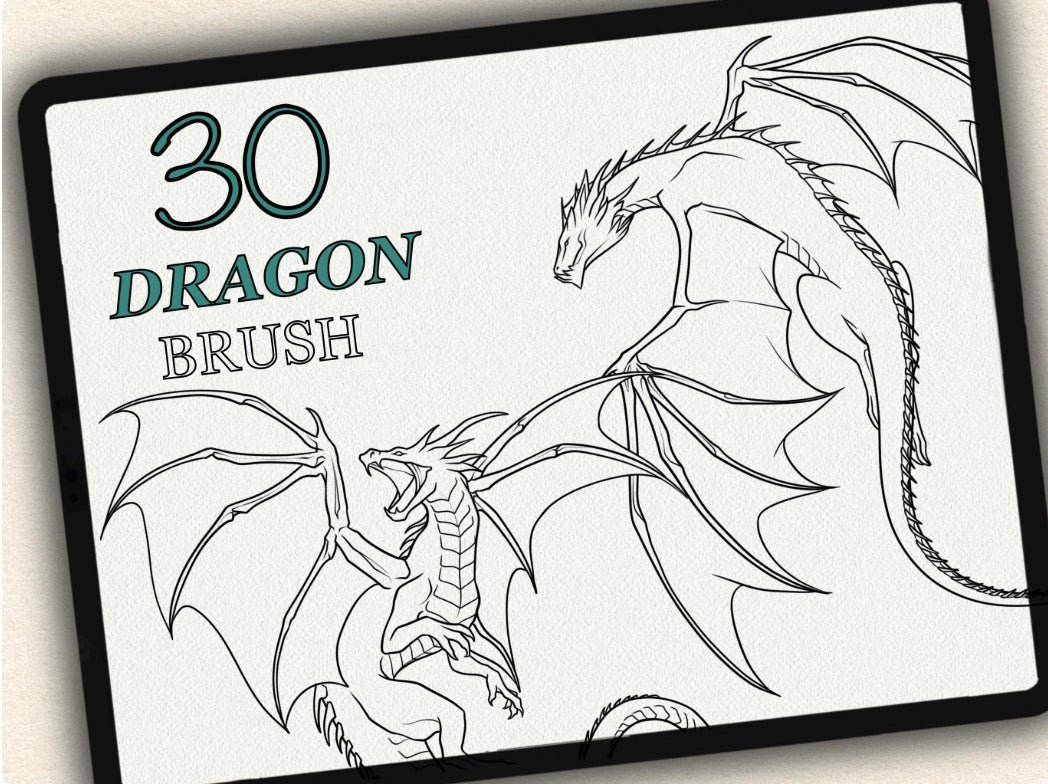 30 Dragon Tattoo Brushes – Stamp Set for Procreate, Photoshop & CSP | Collection 2024