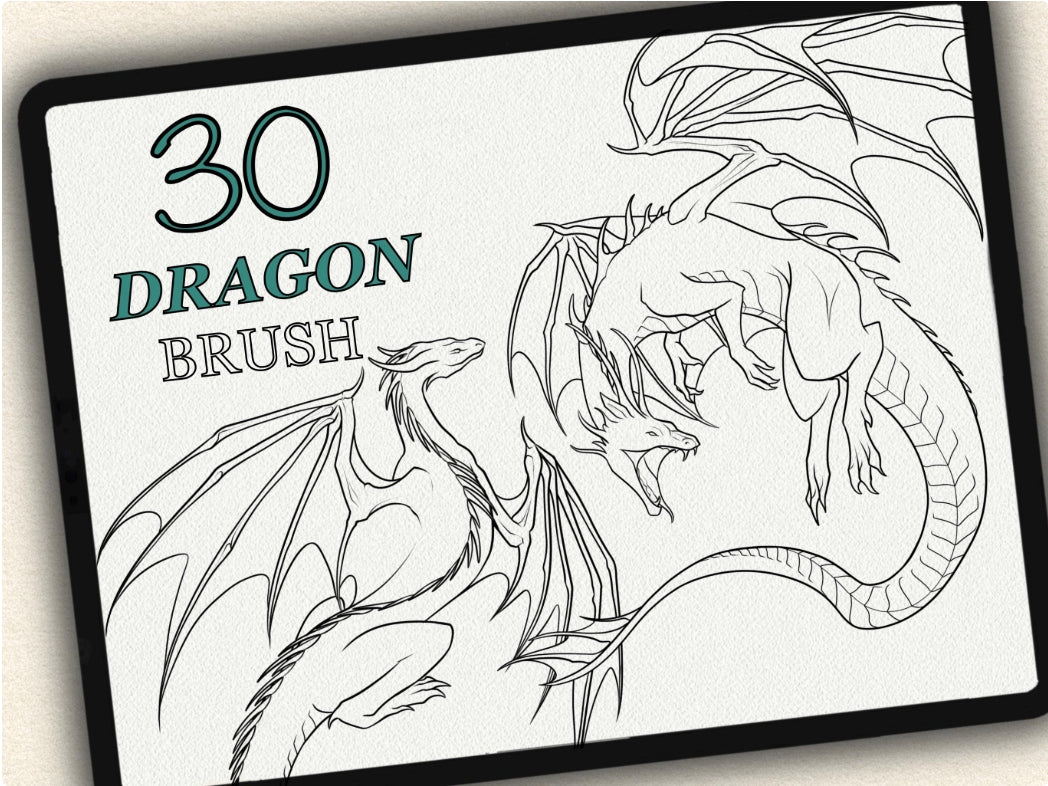 30 Dragon Tattoo Brushes – Stamp Set for Procreate, Photoshop & CSP | Collection 2024