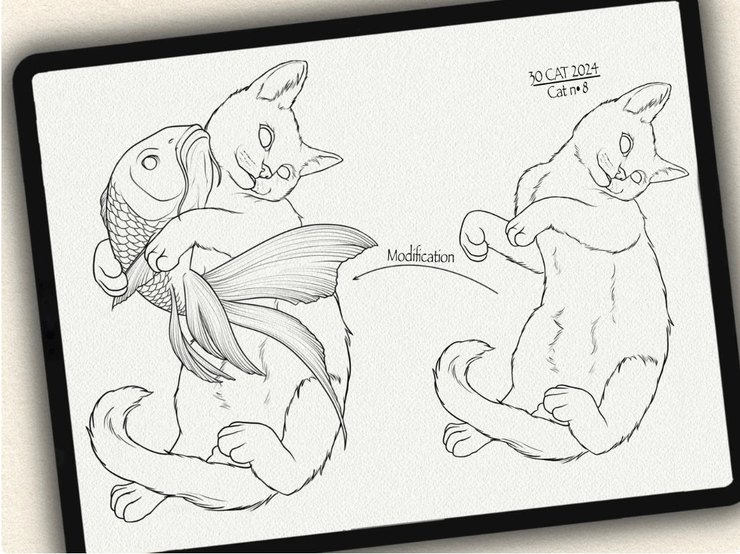 30 Cat Tattoo Brushes – Stamp Set for Procreate, Photoshop & CSP | Collection 2024