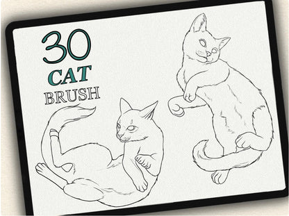 30 Cat Tattoo Brushes – Stamp Set for Procreate, Photoshop & CSP | Collection 2024