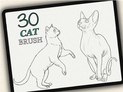 30 Cat Tattoo Brushes – Stamp Set for Procreate, Photoshop & CSP | Collection 2024