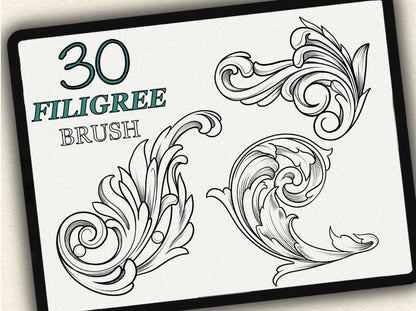 30 Filigree Tattoo Brushes – Stamp Set for Procreate, Photoshop & CSP | Collection 2024