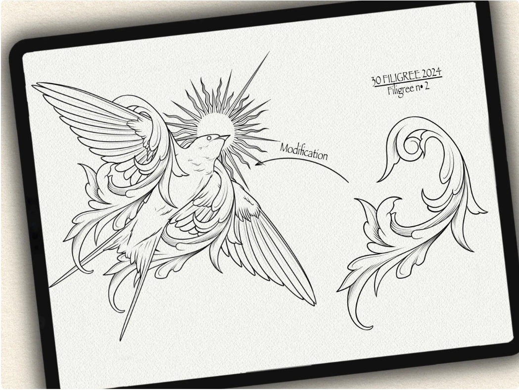 30 Filigree Tattoo Brushes – Stamp Set for Procreate, Photoshop & CSP | Collection 2024