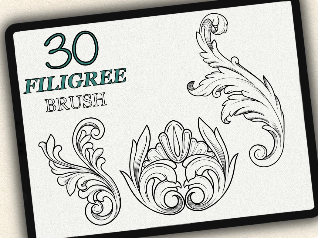 30 Filigree Tattoo Brushes – Stamp Set for Procreate, Photoshop & CSP | Collection 2024