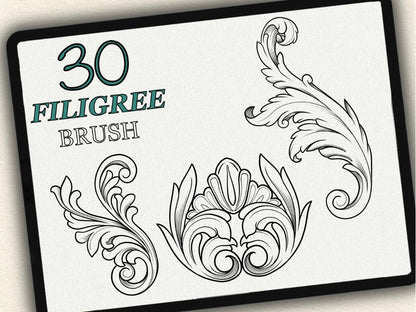 30 Filigree Tattoo Brushes – Stamp Set for Procreate, Photoshop & CSP | Collection 2024