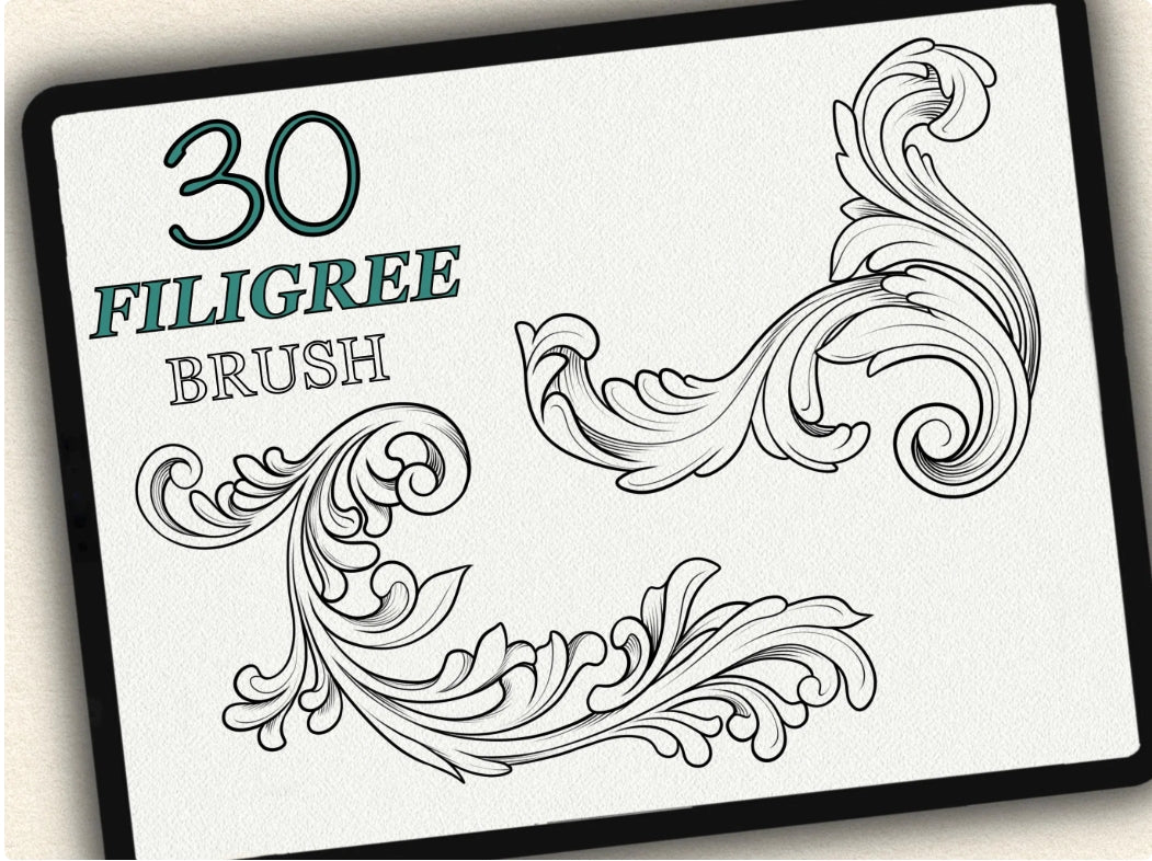 30 Filigree Tattoo Brushes – Stamp Set for Procreate, Photoshop & CSP | Collection 2024