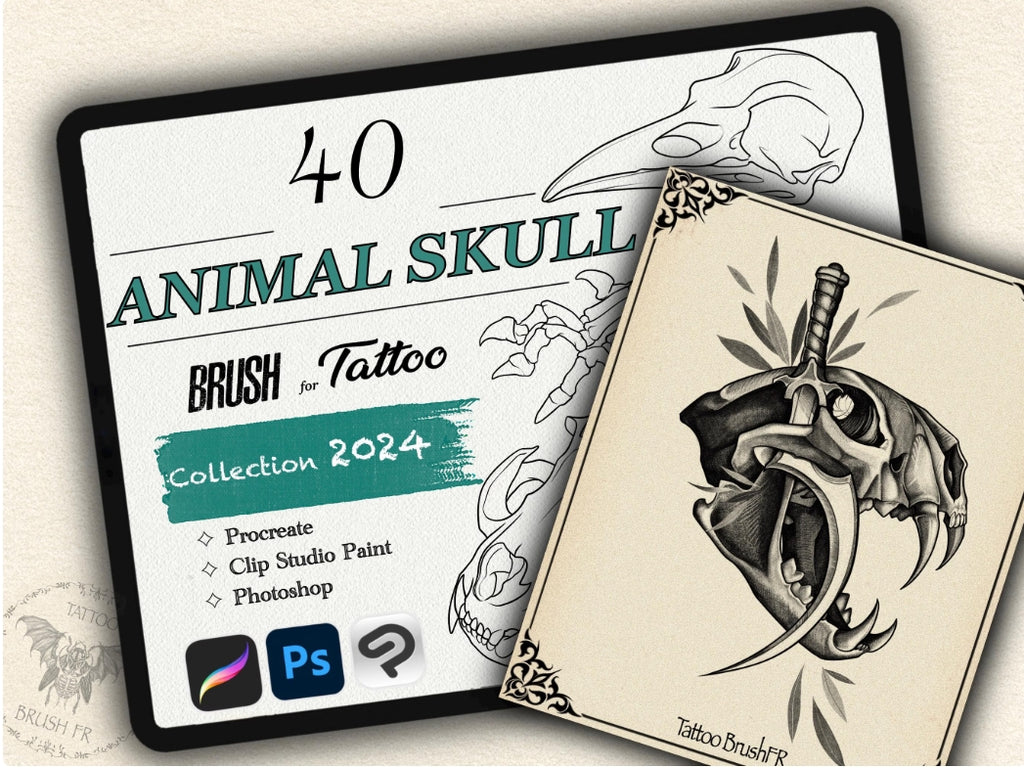 40 Animal Skull Tattoo Stamps |2024 Collection