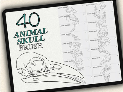 40 Animal Skull Tattoo Brushes – Stamp Set for Procreate, Photoshop & CSP | Collection 2024