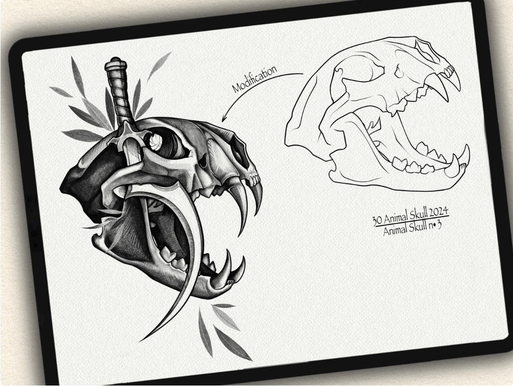 40 Animal Skull Tattoo Brushes – Stamp Set for Procreate, Photoshop & CSP | Collection 2024