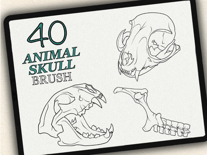 40 Animal Skull Tattoo Brushes – Stamp Set for Procreate, Photoshop & CSP | Collection 2024