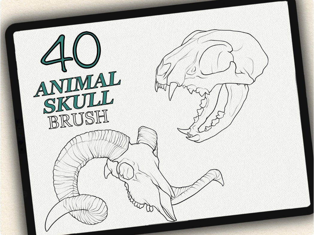 40 Animal Skull Tattoo Brushes – Stamp Set for Procreate, Photoshop & CSP | Collection 2024