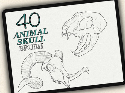 40 Animal Skull Tattoo Brushes – Stamp Set for Procreate, Photoshop & CSP | Collection 2024