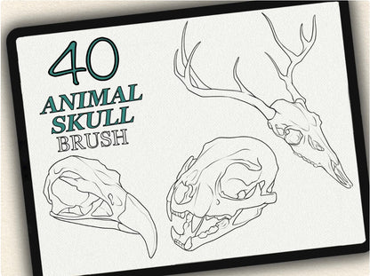 40 Animal Skull Tattoo Brushes – Stamp Set for Procreate, Photoshop & CSP | Collection 2024