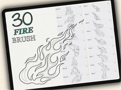 30 Fire Tattoo Brushes – Stamp Set for Procreate, Photoshop & CSP | Collection 2024