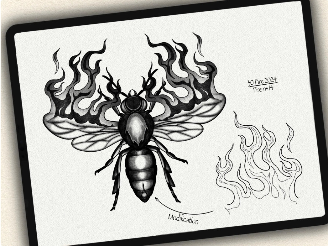 30 Fire Tattoo Brushes – Stamp Set for Procreate, Photoshop & CSP | Collection 2024