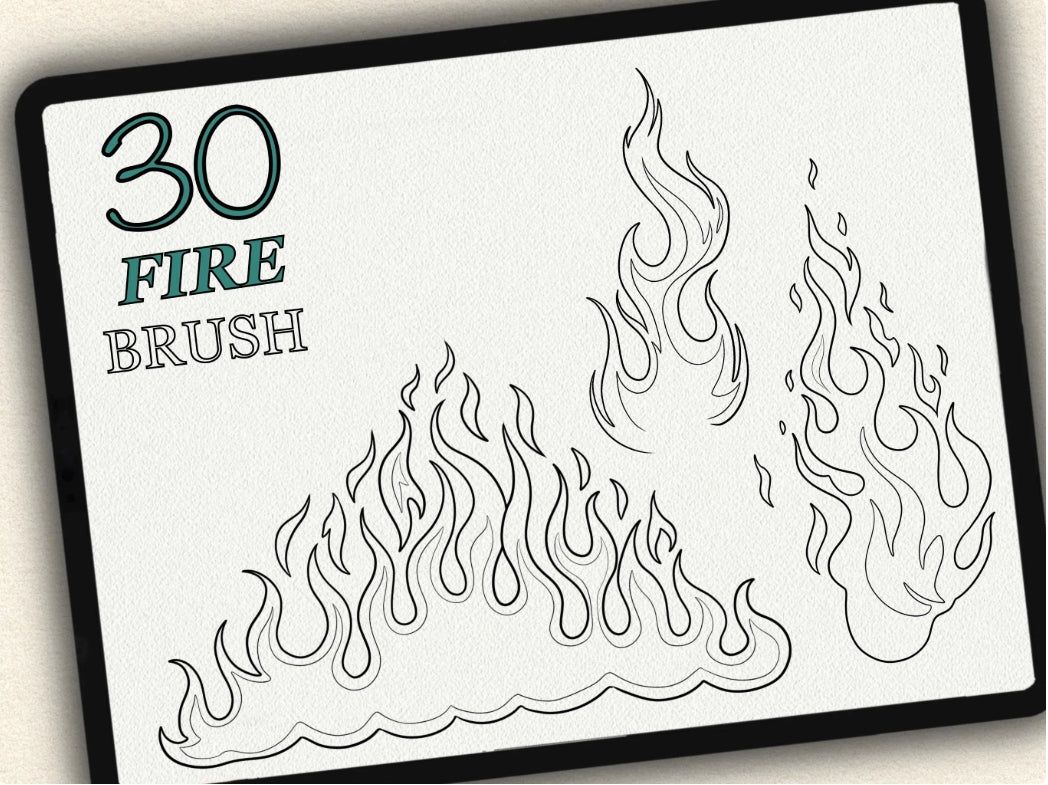 30 Fire Tattoo Brushes – Stamp Set for Procreate, Photoshop & CSP | Collection 2024