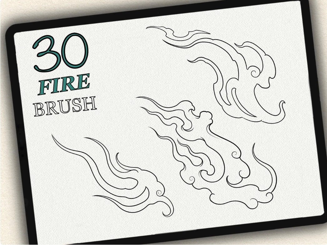 30 Fire Tattoo Brushes – Stamp Set for Procreate, Photoshop & CSP | Collection 2024
