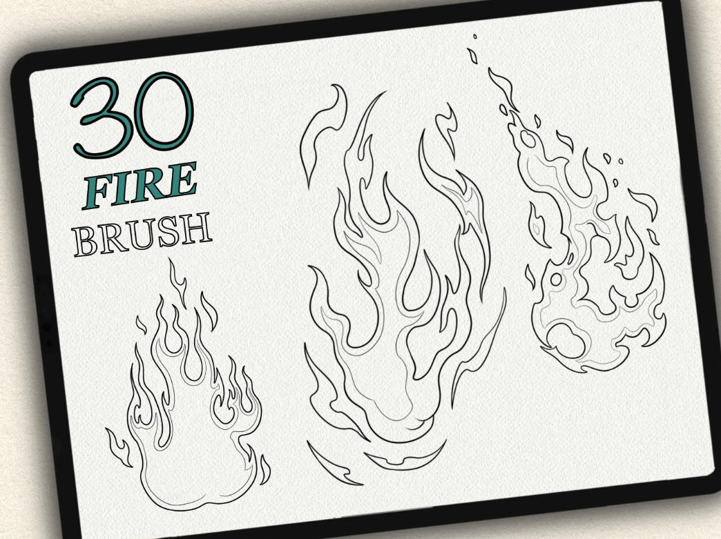30 Fire Tattoo Brushes – Stamp Set for Procreate, Photoshop & CSP | Collection 2024