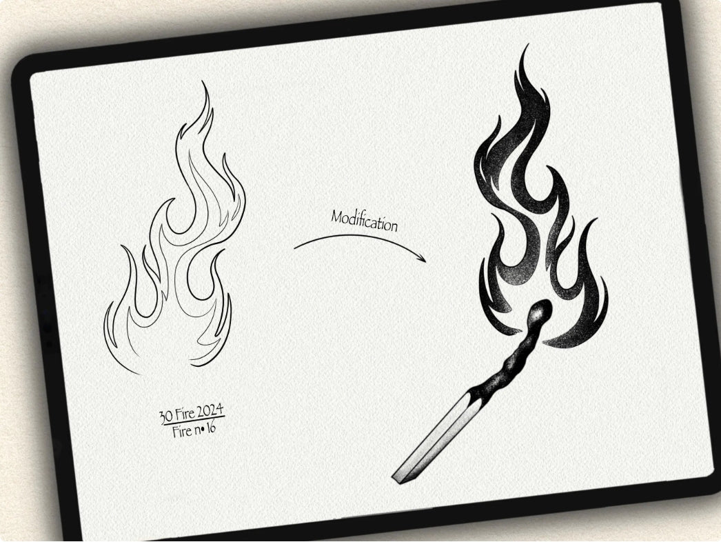 30 Fire Tattoo Brushes – Stamp Set for Procreate, Photoshop & CSP | Collection 2024