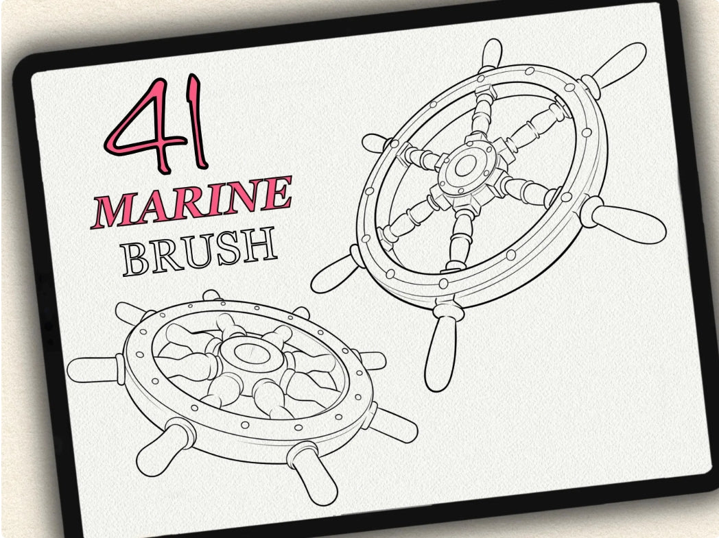 41 Marine Tattoo Brushes – Stamp Set for Procreate, Photoshop & CSP | Collection 2023