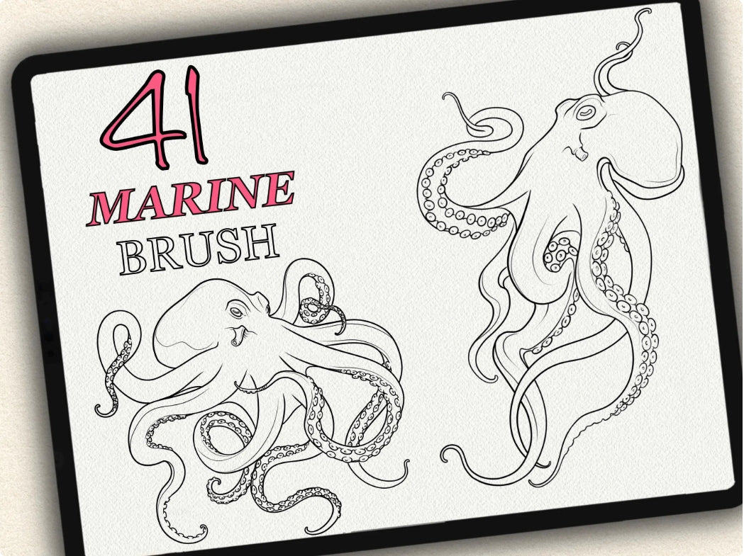 41 Marine Tattoo Brushes – Stamp Set for Procreate, Photoshop & CSP | Collection 2023