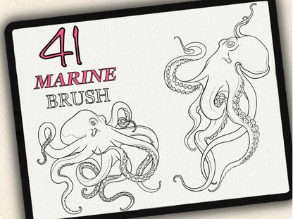 41 Marine Tattoo Brushes – Stamp Set for Procreate, Photoshop & CSP | Collection 2023