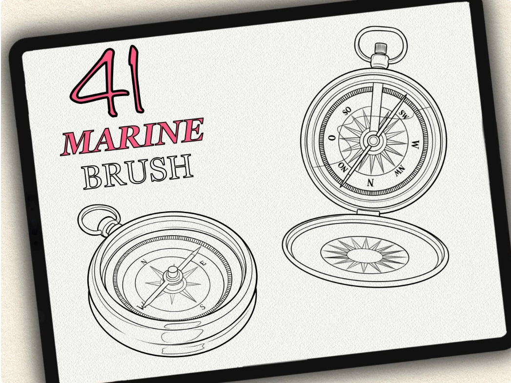 41 Marine Tattoo Brushes – Stamp Set for Procreate, Photoshop & CSP | Collection 2023