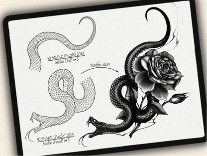 30 Snake (Puzzle) Tattoo Brushes – Stamp Set for Procreate, Photoshop & CSP | Collection 2024