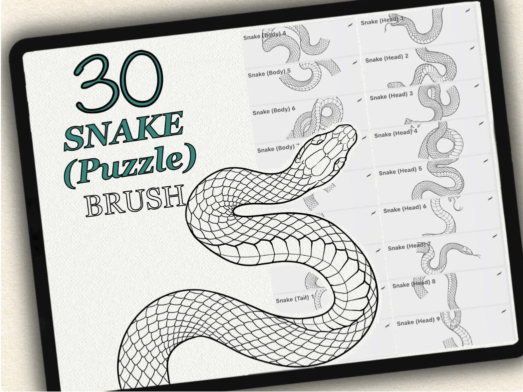30 Snake (Puzzle) Tattoo Brushes – Stamp Set for Procreate, Photoshop & CSP | Collection 2024