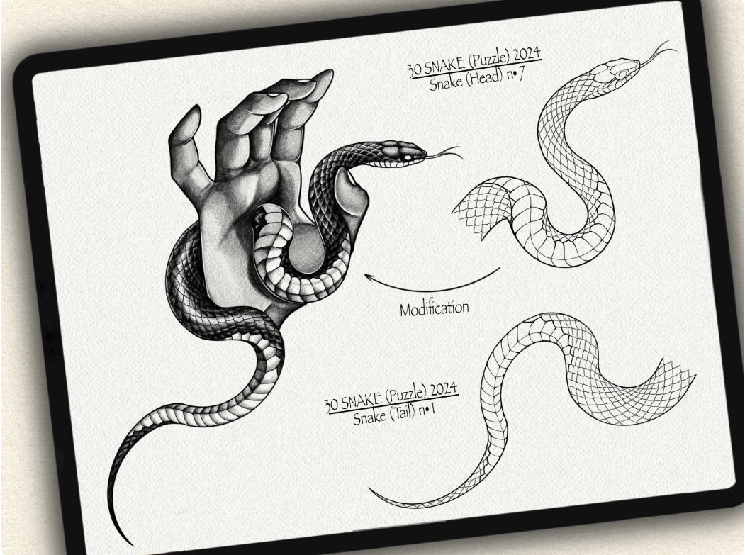 30 Snake (Puzzle) Tattoo Brushes – Stamp Set for Procreate, Photoshop & CSP | Collection 2024