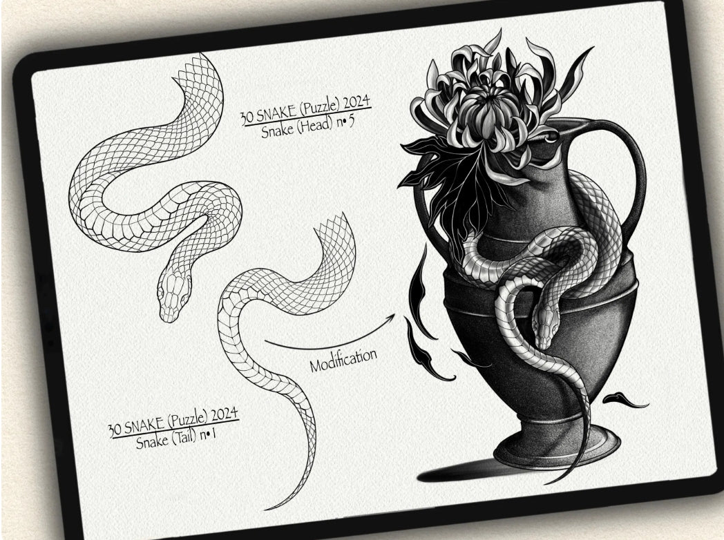 30 Snake (Puzzle) Tattoo Stamps |2024 Collection