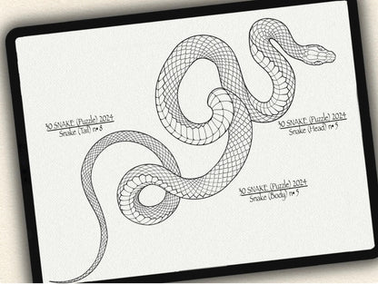 30 Snake (Puzzle) Tattoo Brushes – Stamp Set for Procreate, Photoshop & CSP | Collection 2024