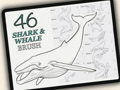 46 Shark & Whale  Tattoo Brushes – Stamp Set for Procreate, Photoshop & CSP | Collection 2024