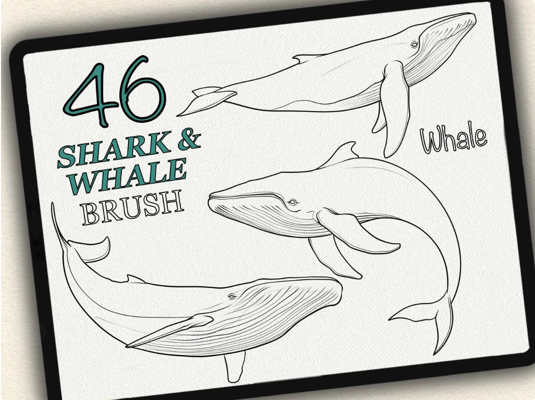 46 Shark & Whale  Tattoo Brushes – Stamp Set for Procreate, Photoshop & CSP | Collection 2024