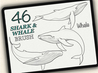 46 Shark & Whale  Tattoo Brushes – Stamp Set for Procreate, Photoshop & CSP | Collection 2024