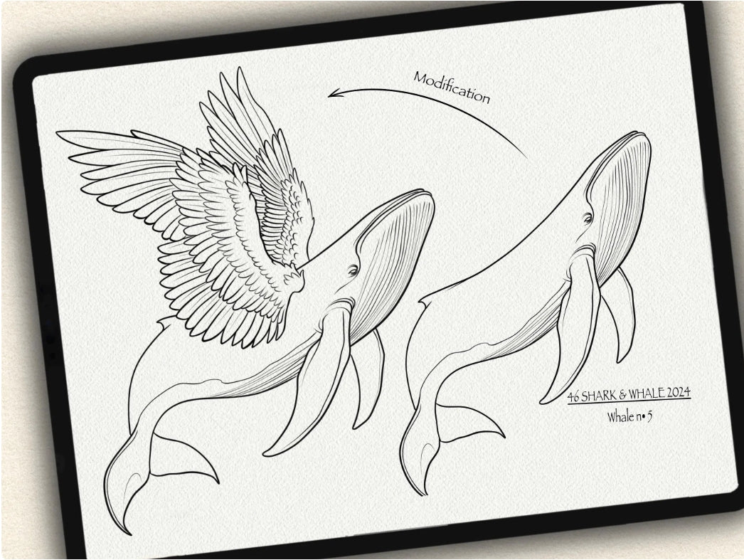 46 Shark & Whale  Tattoo Brushes – Stamp Set for Procreate, Photoshop & CSP | Collection 2024