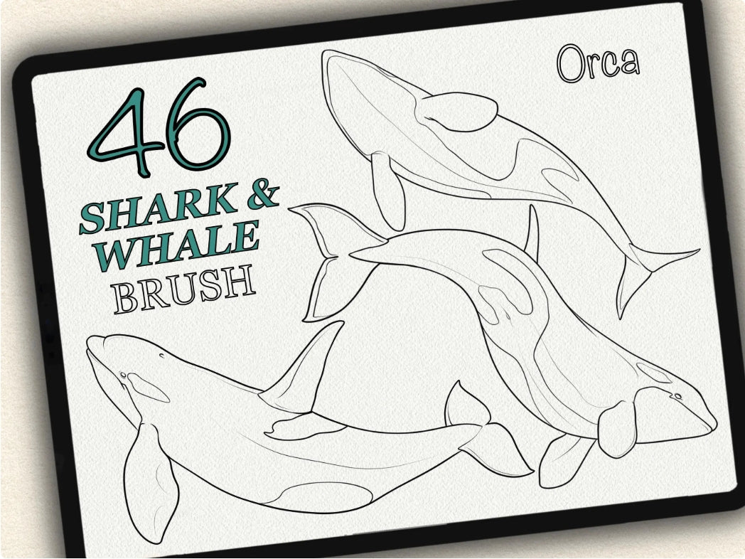 46 Shark & Whale  Tattoo Brushes – Stamp Set for Procreate, Photoshop & CSP | Collection 2024