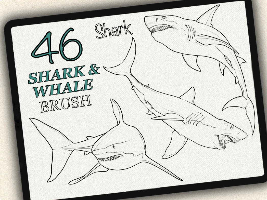 46 Shark & Whale  Tattoo Brushes – Stamp Set for Procreate, Photoshop & CSP | Collection 2024