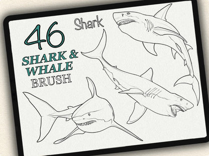46 Shark & Whale  Tattoo Brushes – Stamp Set for Procreate, Photoshop & CSP | Collection 2024