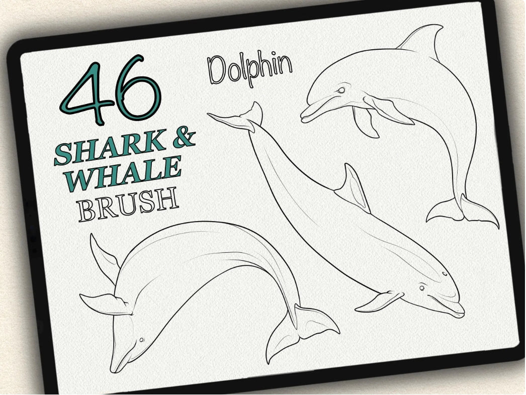 46 Shark & Whale  Tattoo Brushes – Stamp Set for Procreate, Photoshop & CSP | Collection 2024