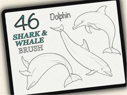 46 Shark & Whale  Tattoo Brushes – Stamp Set for Procreate, Photoshop & CSP | Collection 2024