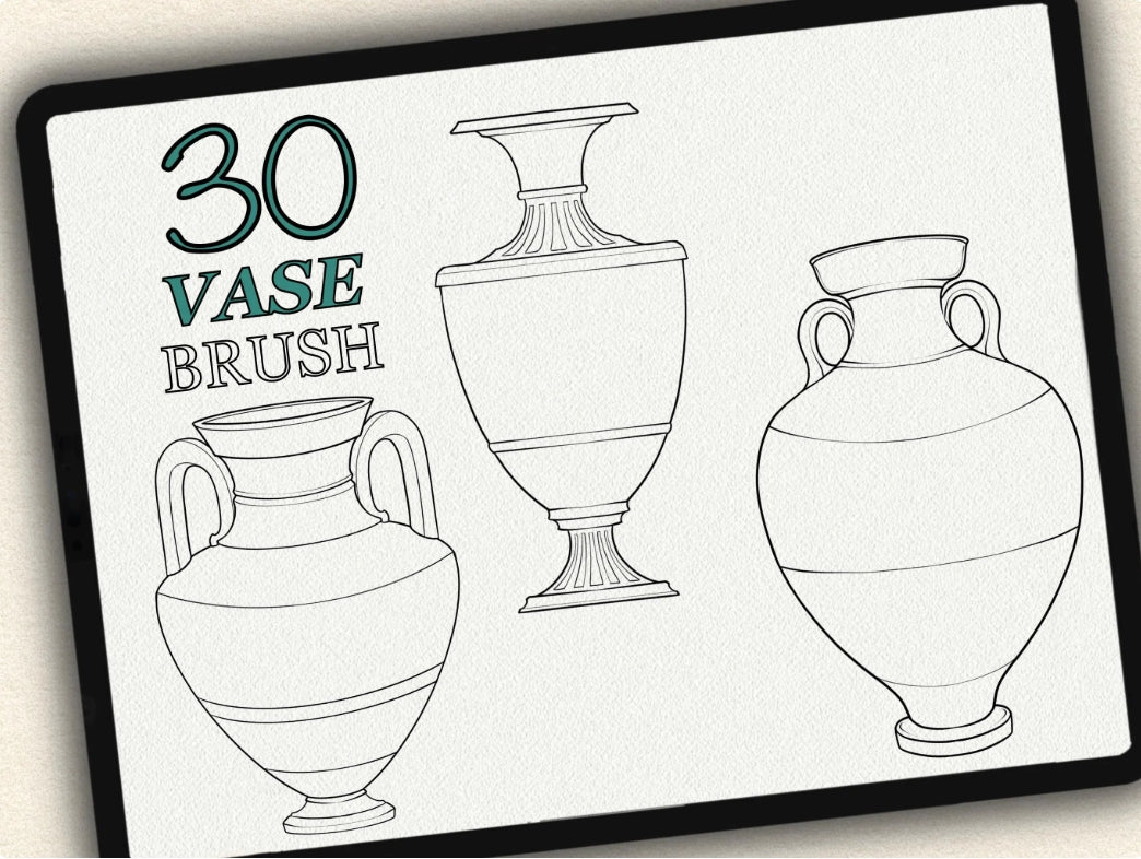 30 Vase Tattoo Brushes – Stamp Set for Procreate, Photoshop & CSP | Collection 2024