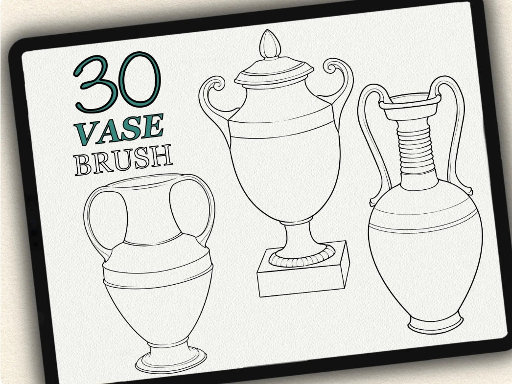 30 Vase Tattoo Brushes – Stamp Set for Procreate, Photoshop & CSP | Collection 2024