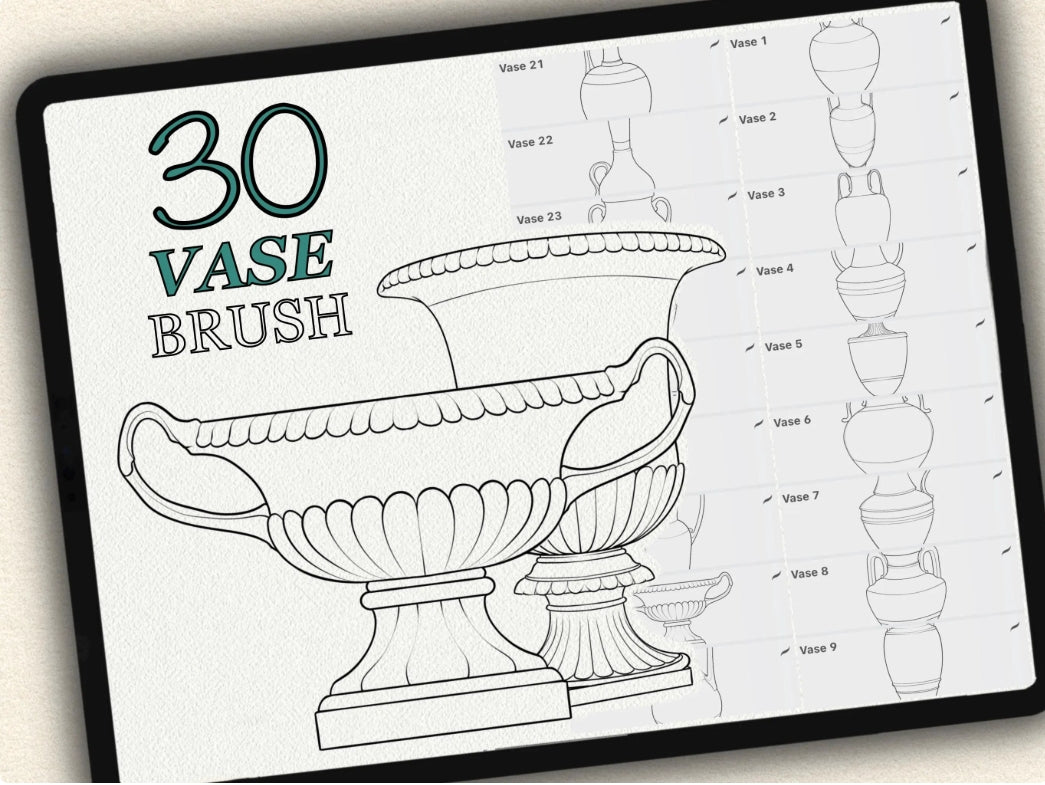 30 Vase Tattoo Brushes – Stamp Set for Procreate, Photoshop & CSP | Collection 2024