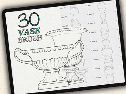 30 Vase Tattoo Brushes – Stamp Set for Procreate, Photoshop & CSP | Collection 2024