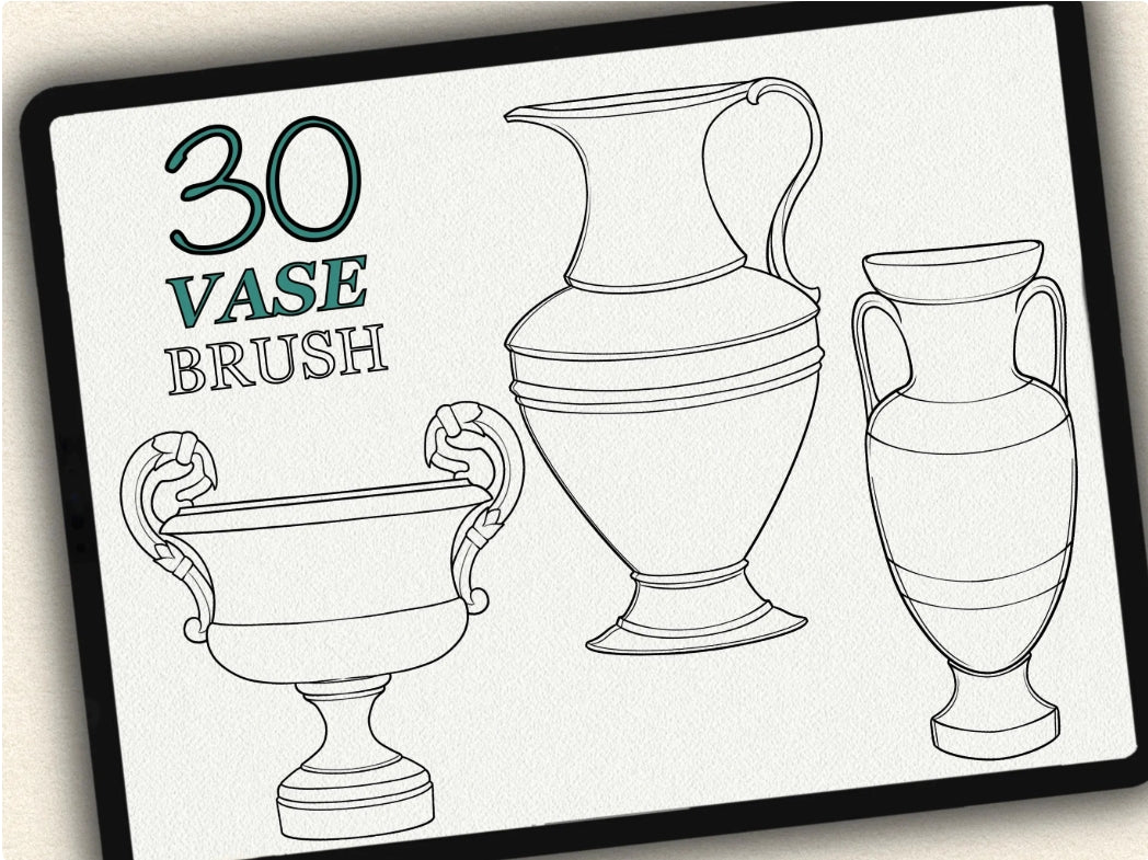 30 Vase Tattoo Brushes – Stamp Set for Procreate, Photoshop & CSP | Collection 2024